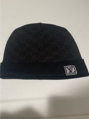 Louis Vuitton Black Knit Cuff Beanie with LV Patch